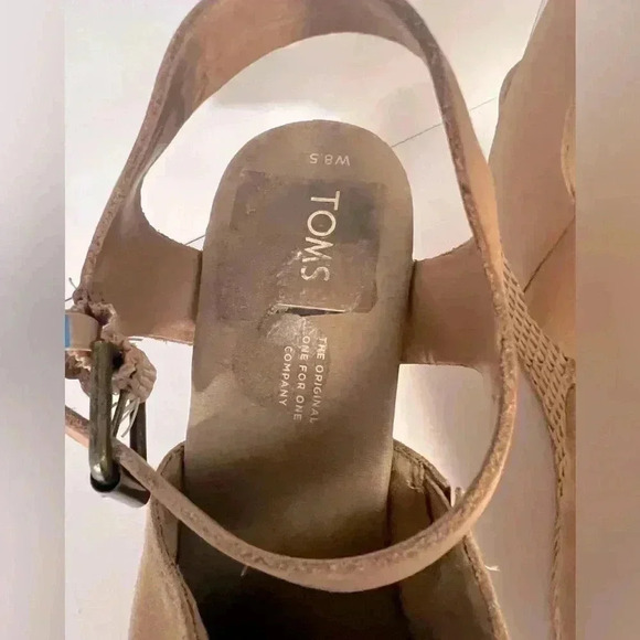 TOMS Tropez Peep Toe Womens Sandals Sz 8.5 Wedge tan, cute. - Picture 6 of 9